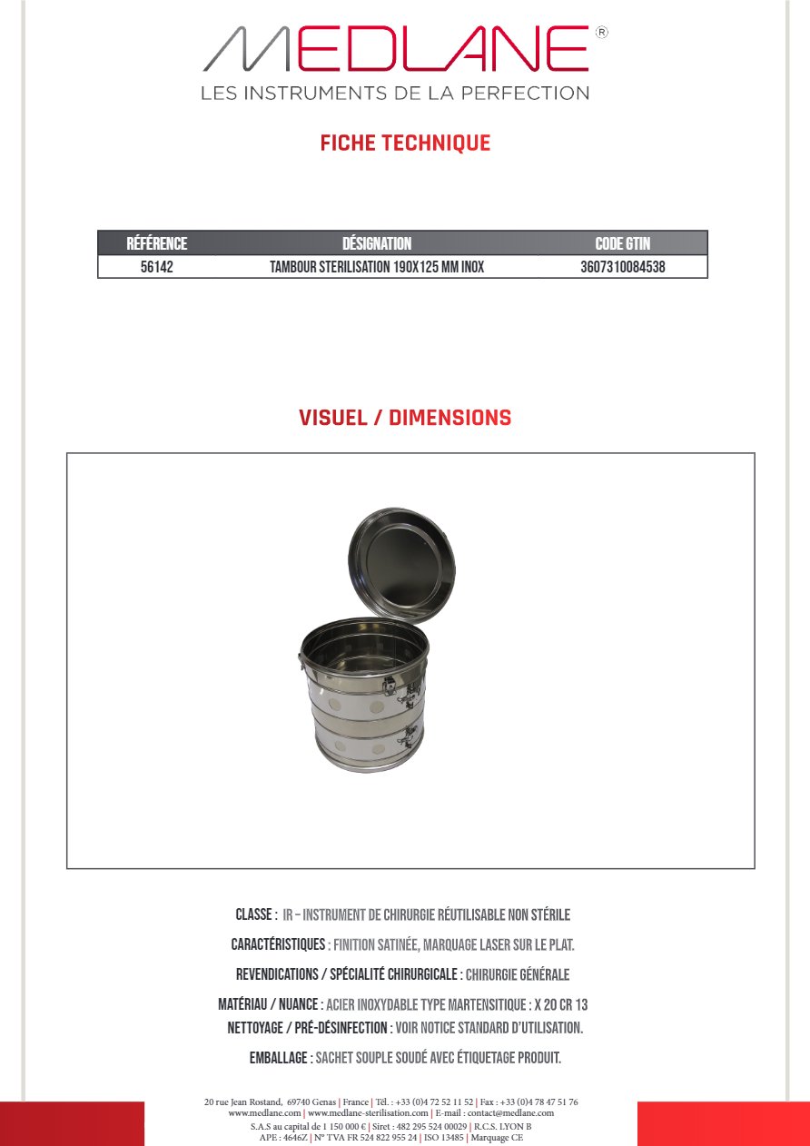 Tambour Sterilisation 190X125 mm Inox — REF 56142