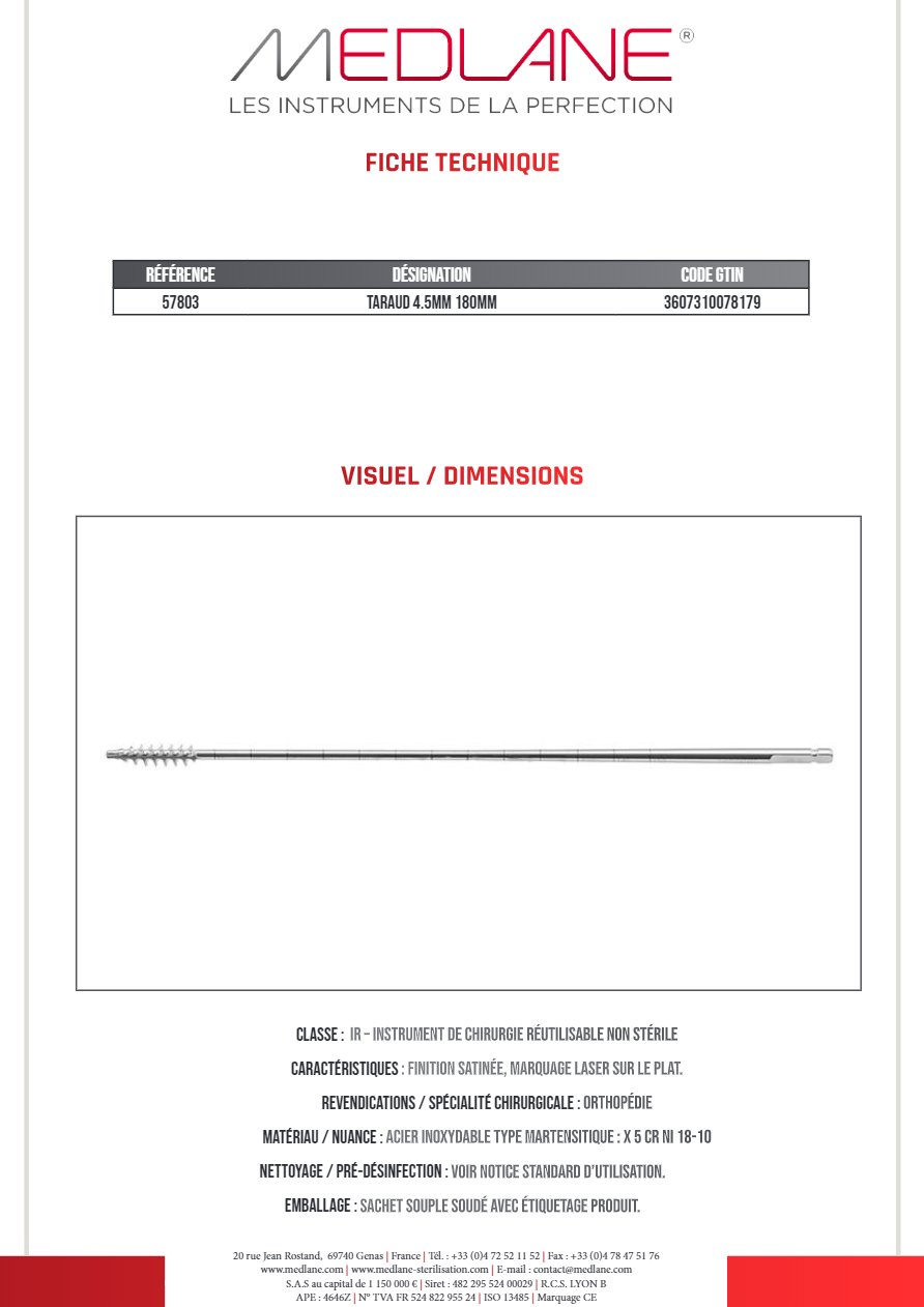 Taraud 4.5MM 180MM — REF 57803