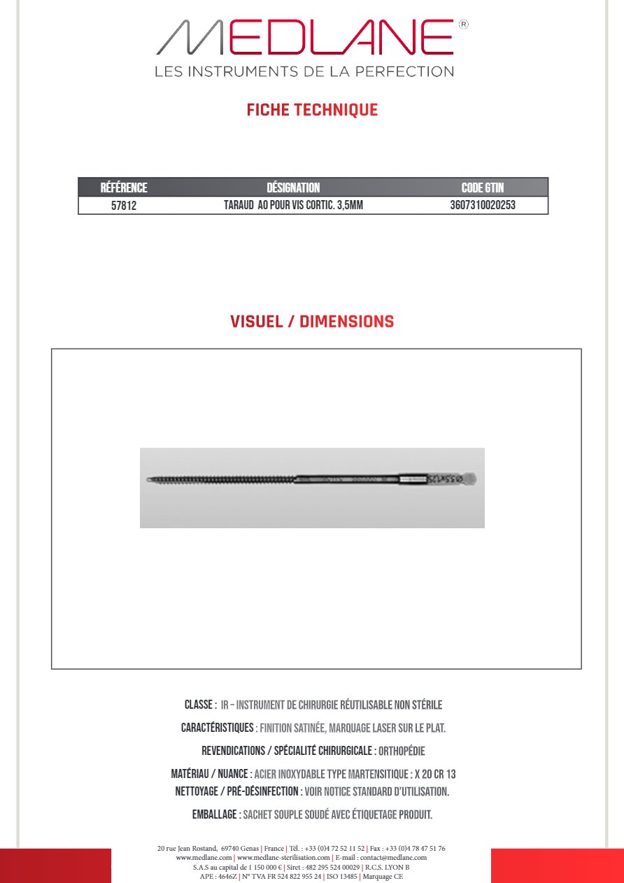Taraud Ao pour Vis Cortic 3,5MM — REF 57812
