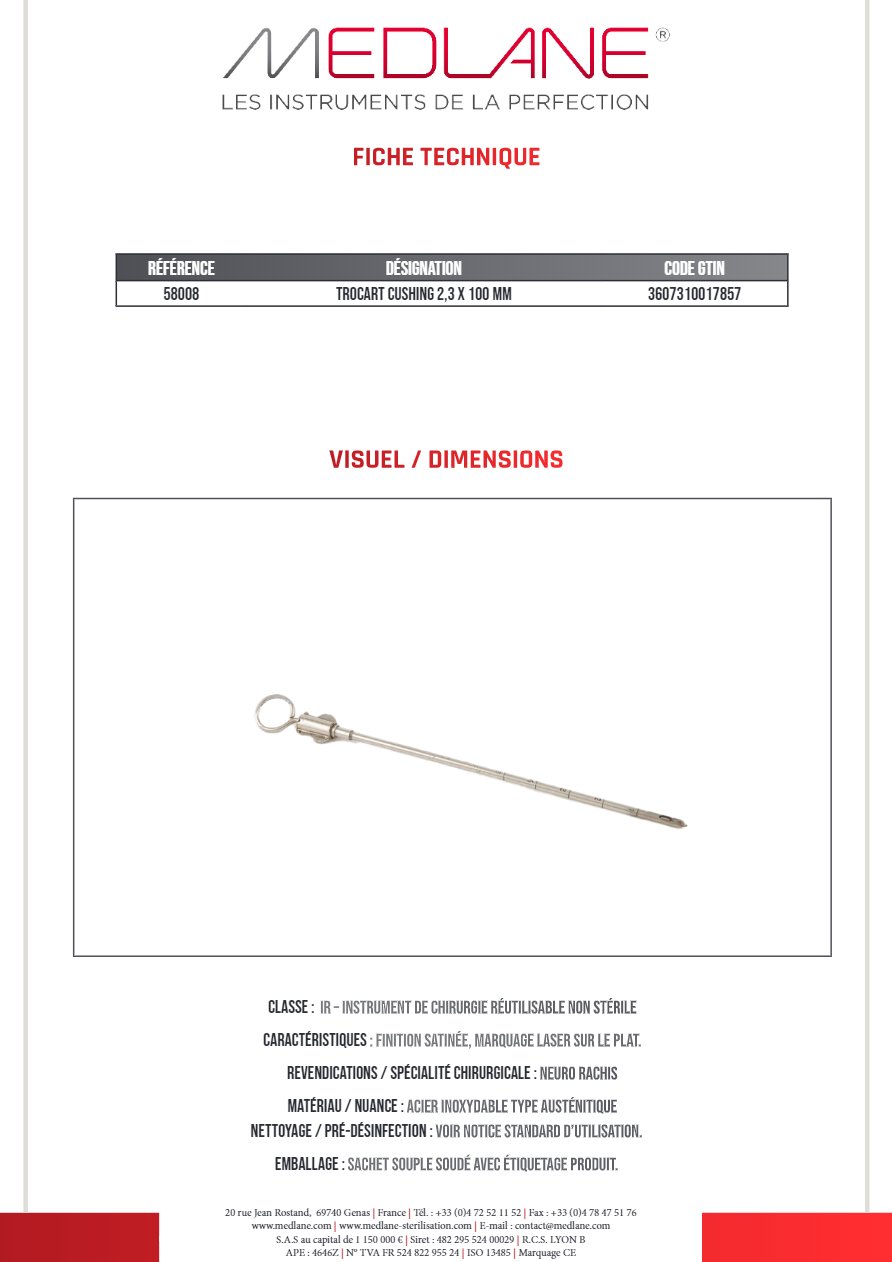Trocart Cushing 2,3 X 100 mm — REF 58008