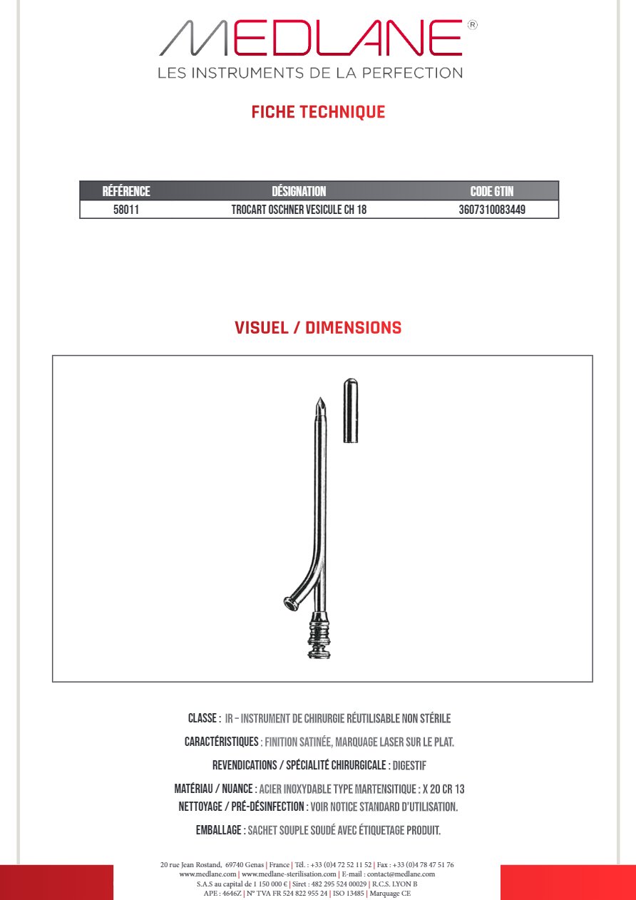 Trocart Oschner Vesicule Chirurgical 18 — REF 58011