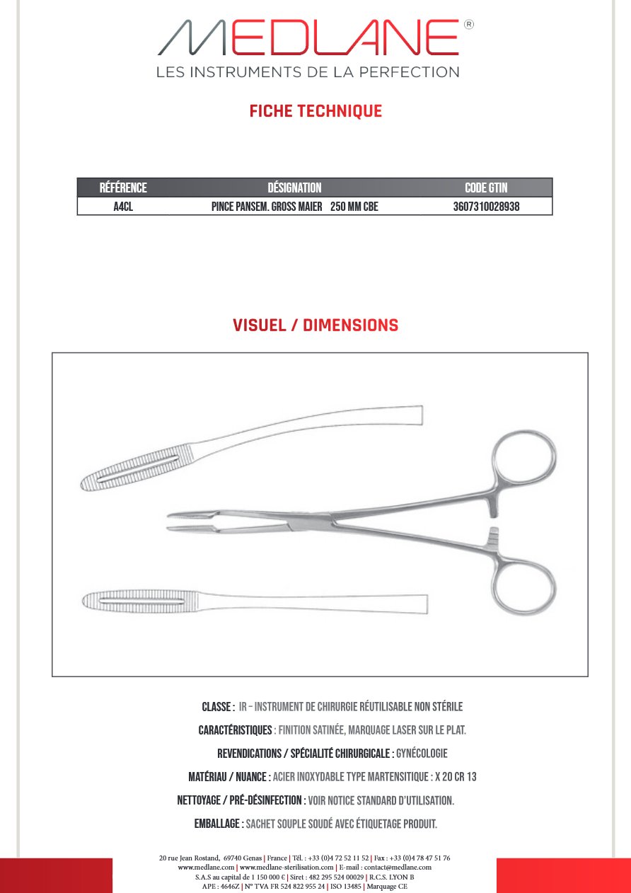 Pince Pansem Gross Maier 250 mm Courbe — REF A4CL
