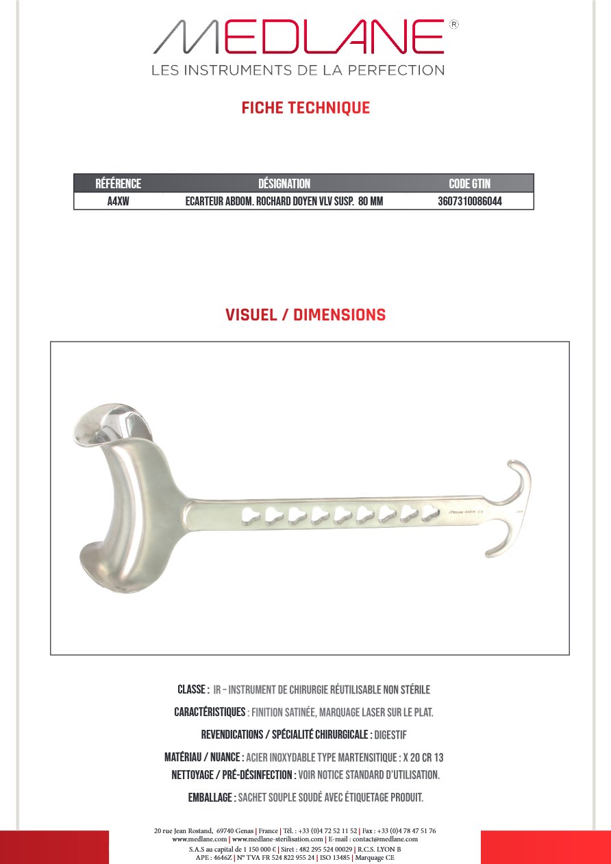 Ecarteur Abdom Rochard Doyen Vlv Susp. 80 mm — REF A4XW