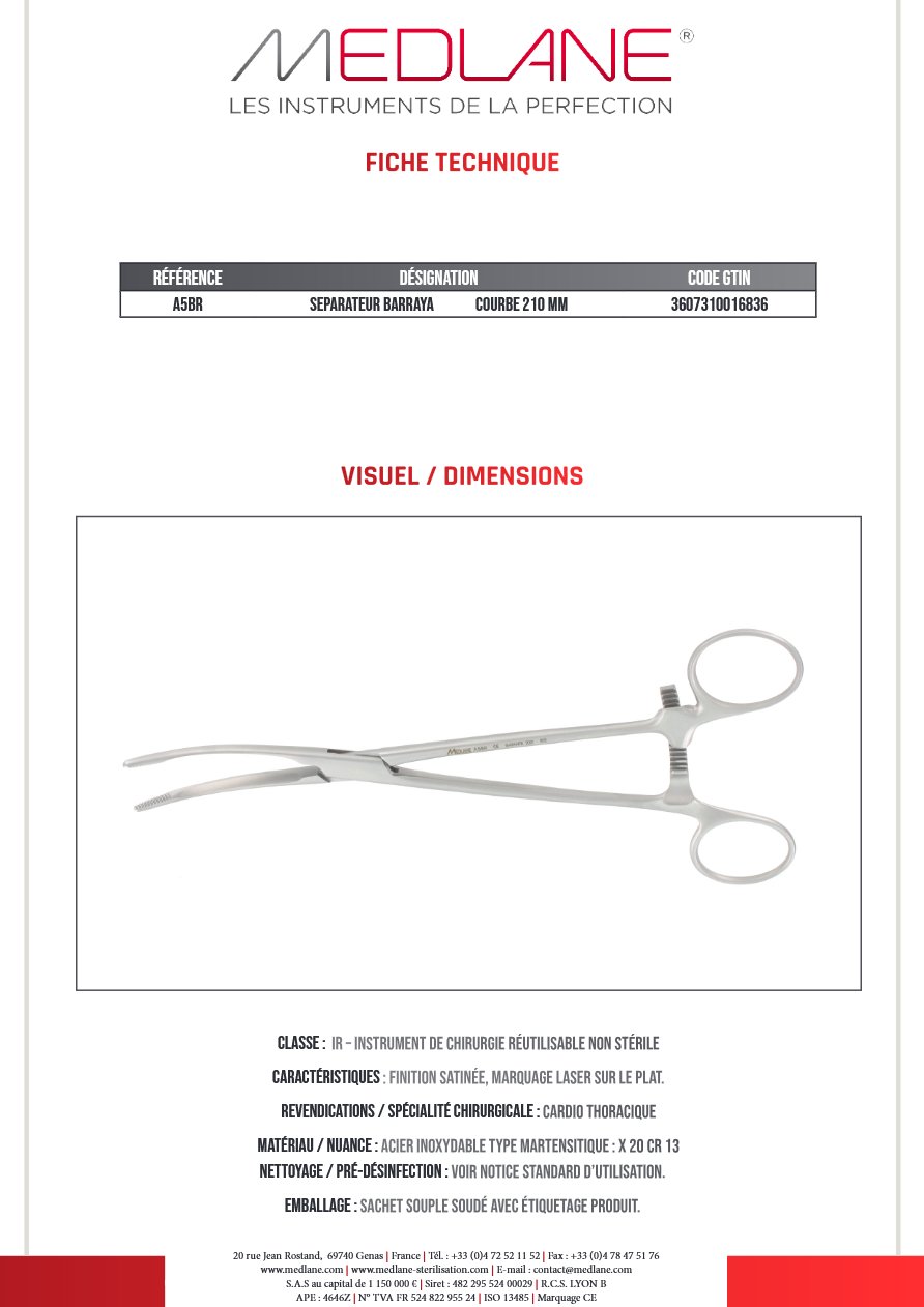 Separateur Barraya Courbe 210 mm — REF A5BR