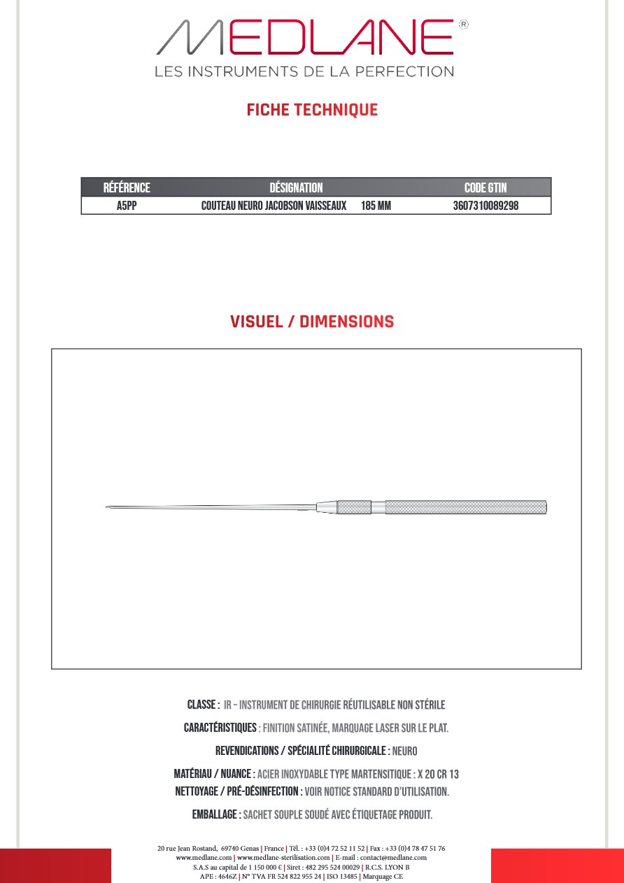 Couteau Neuro Jacobson Vaisseaux 185 mm — REF A5PP