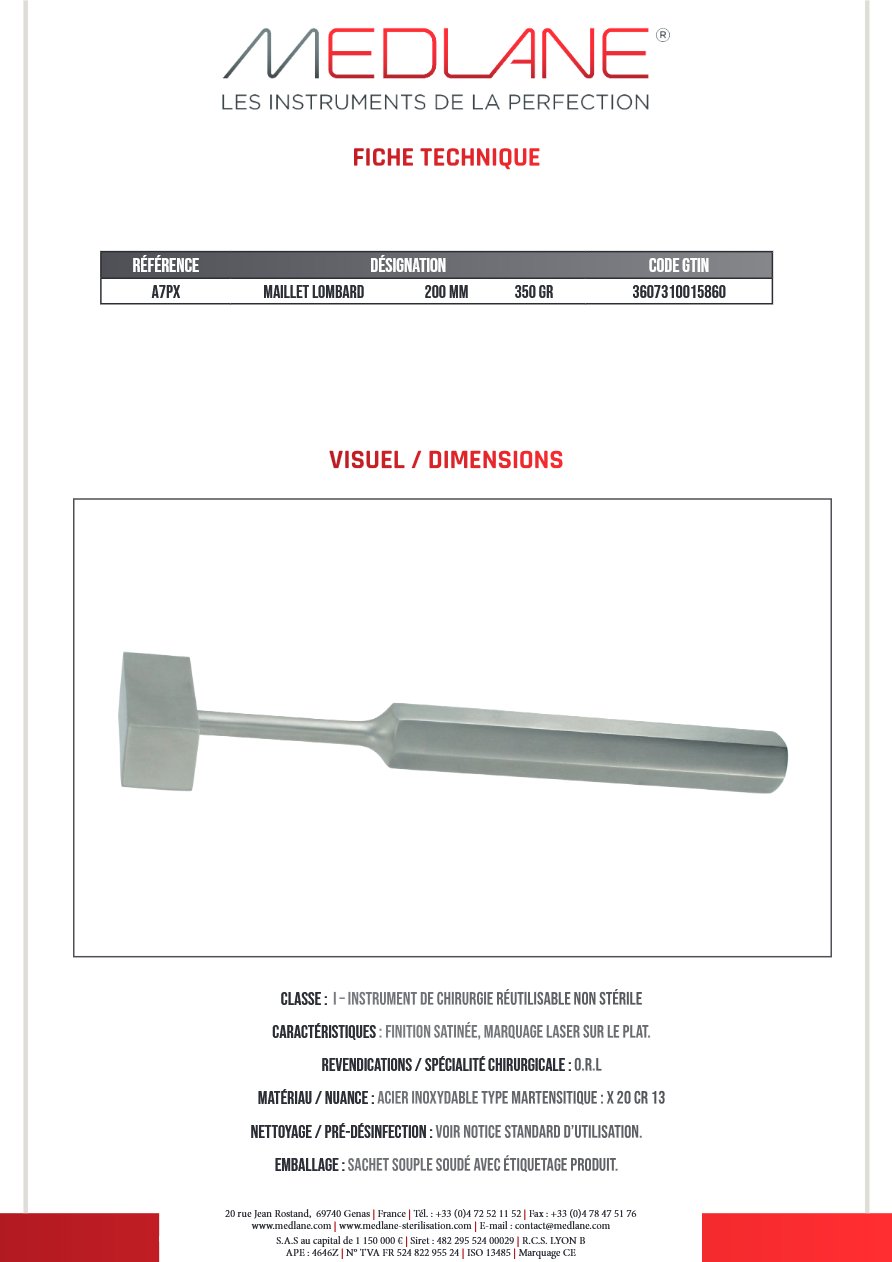 Maillet Lombard 200 mm 350 Griffes — REF A7PX