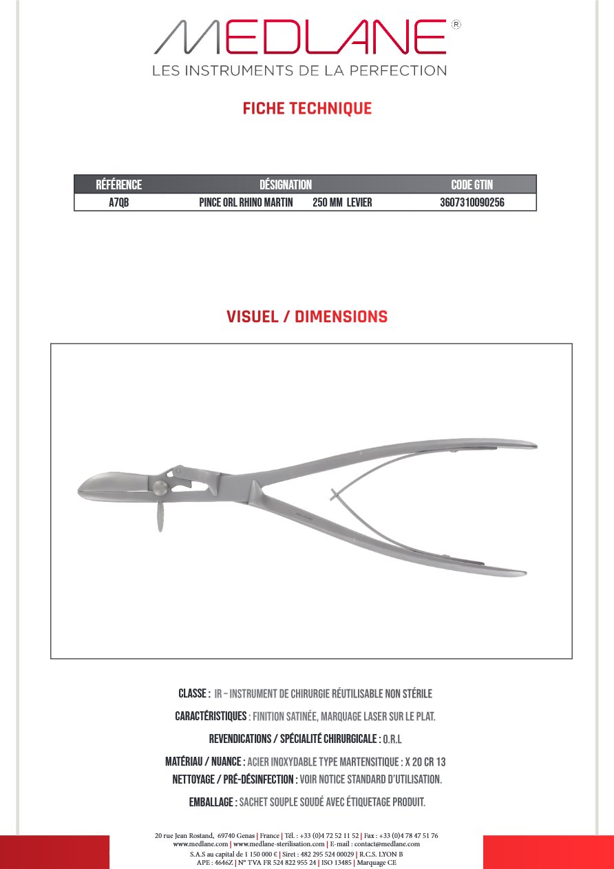 Pince O.R.L. Rhino Martin 250 mm Levier — REF A7QB