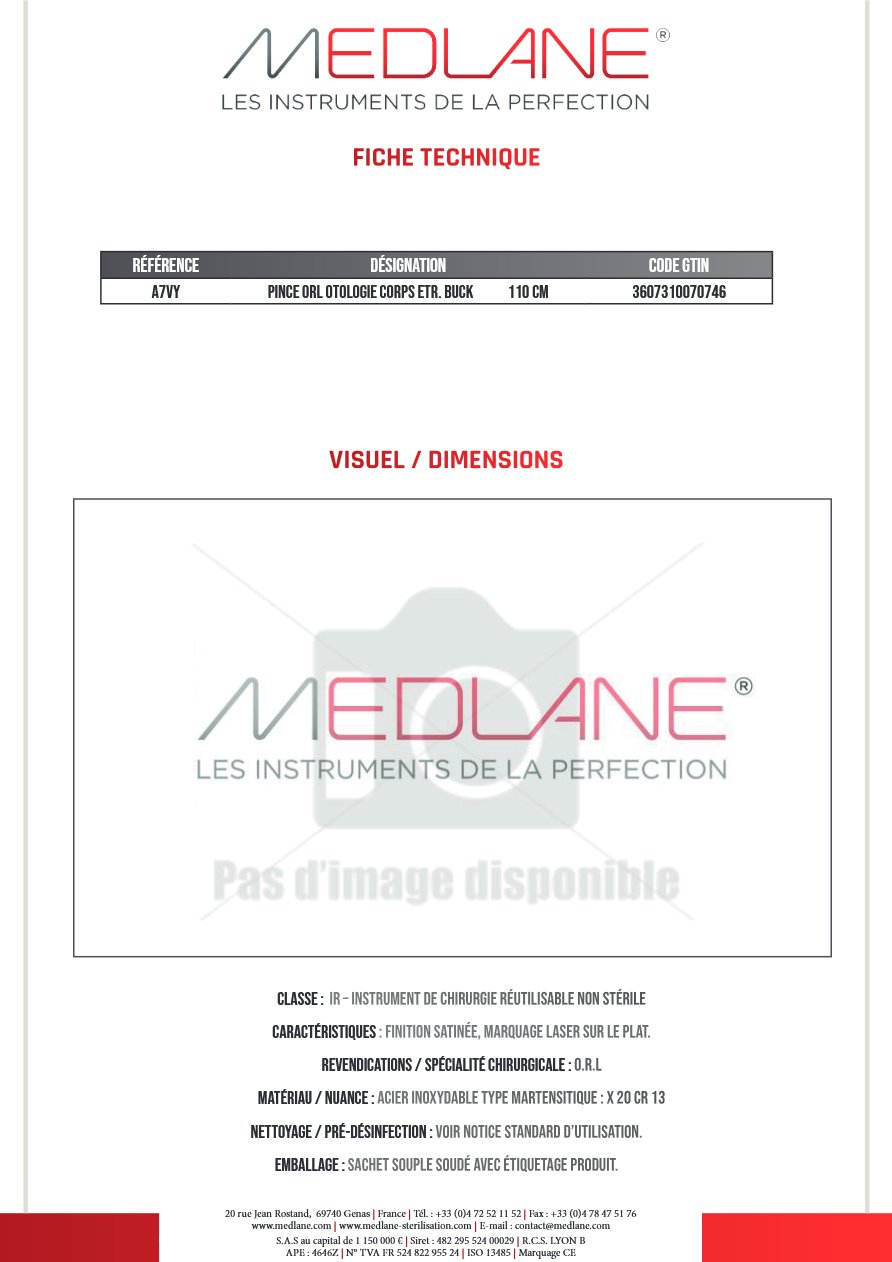 Pince O.R.L. Otologie Corps Etr. Buck 110 cm — REF A7VY