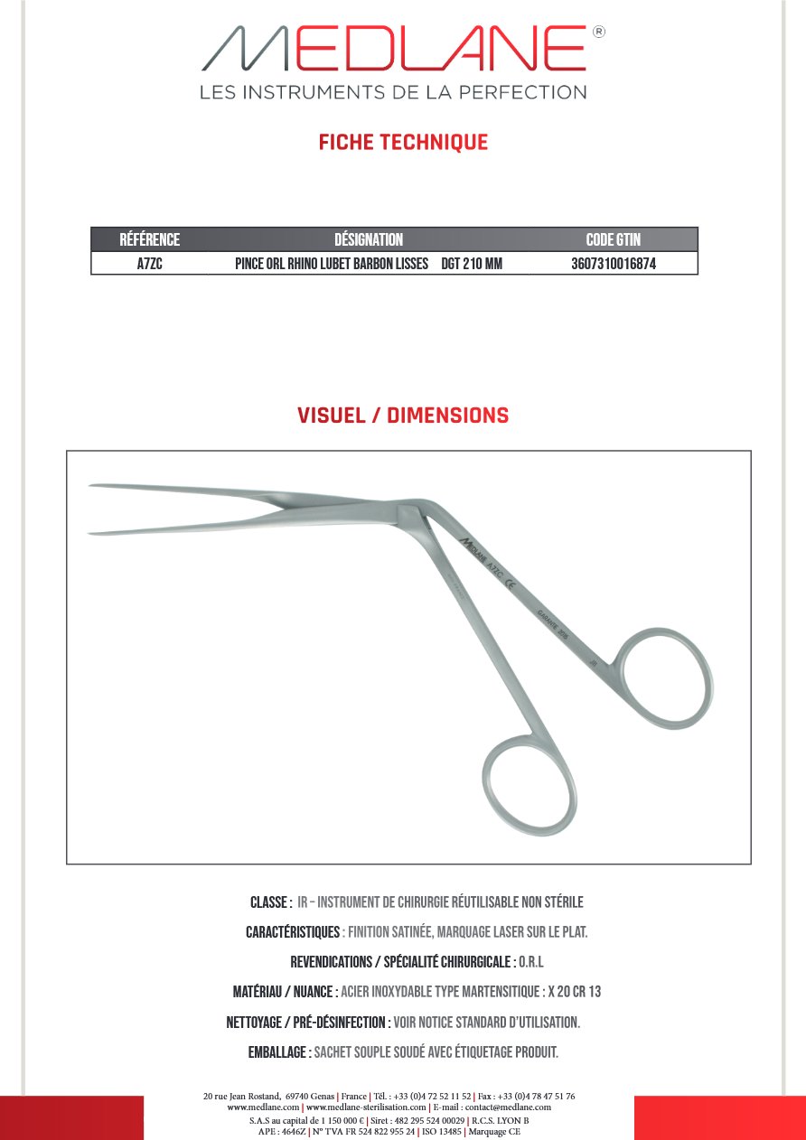Pince O.R.L. Rhino Lubet Barbon Lisses Dgt 210 mm — REF A7ZC