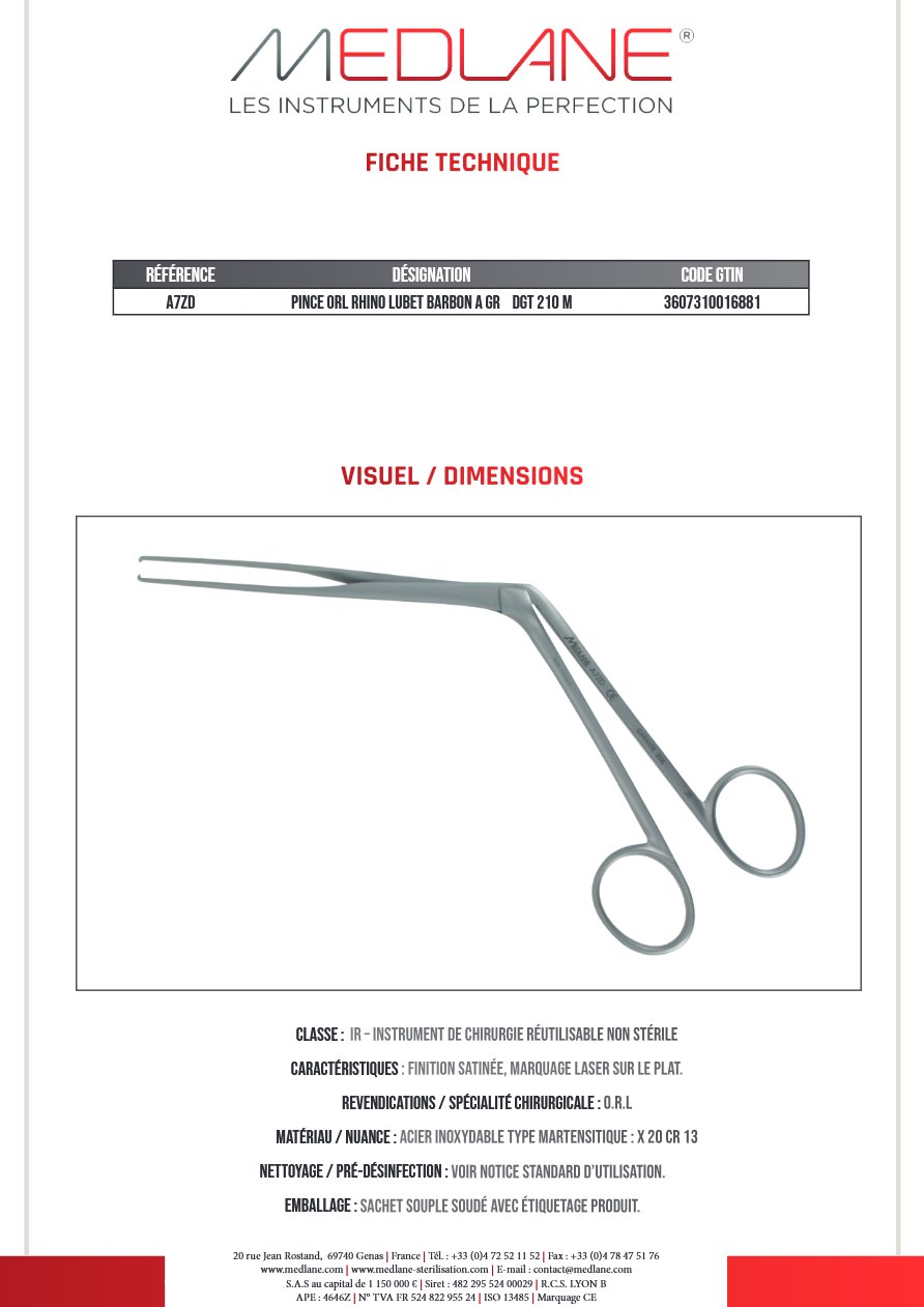 Pince O.R.L. Rhino Lubet Barbon a Gr Dgt 210 M — REF A7ZD