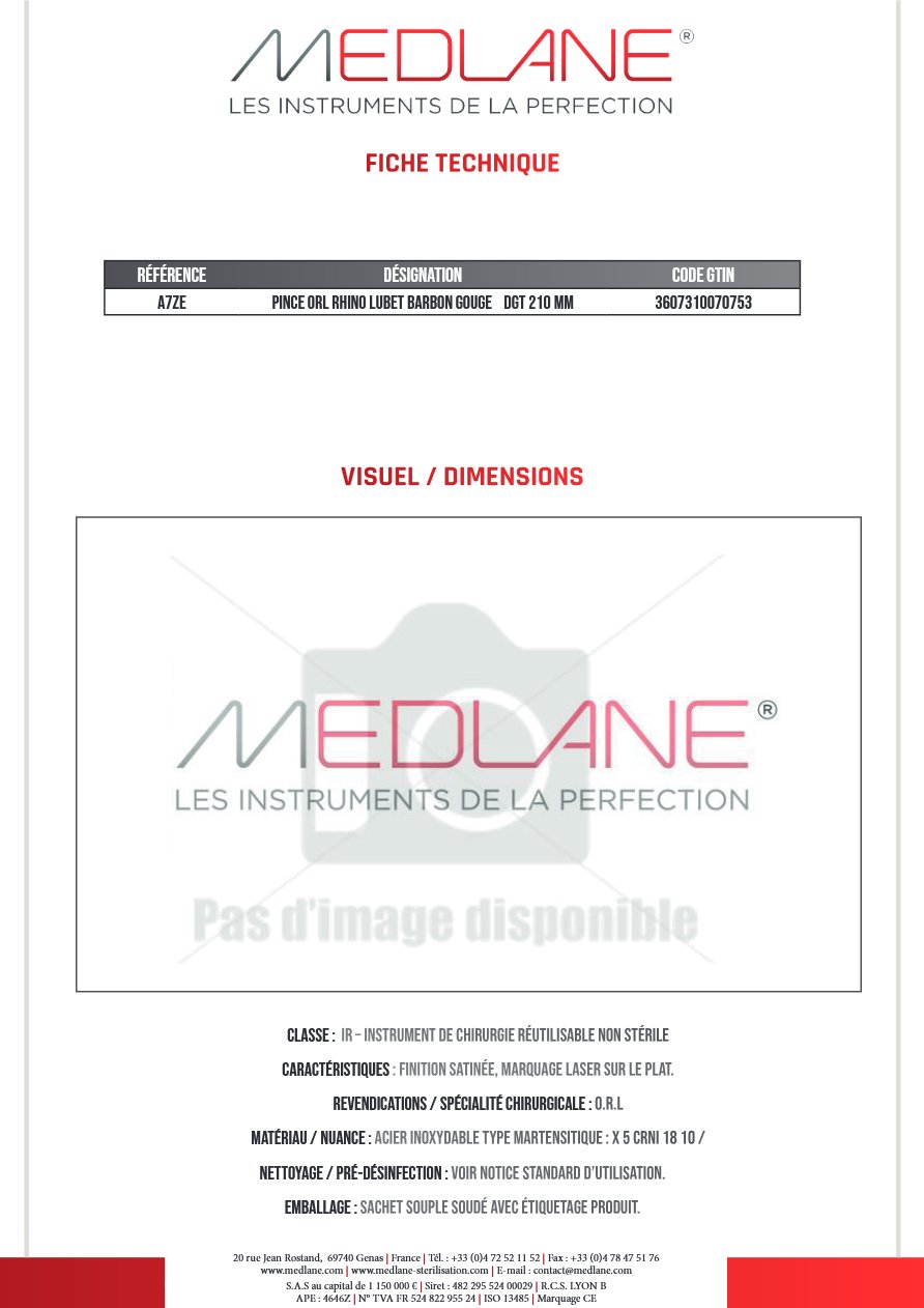 Pince O.R.L. Rhino Lubet Barbon Gouge Dgt 210 mm — REF A7ZE