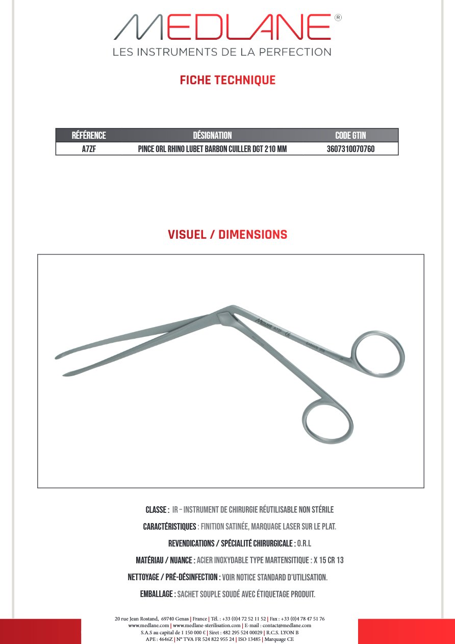 Pince O.R.L. Rhino Lubet Barbon Cuiller Dgt 210 mm — REF A7ZF