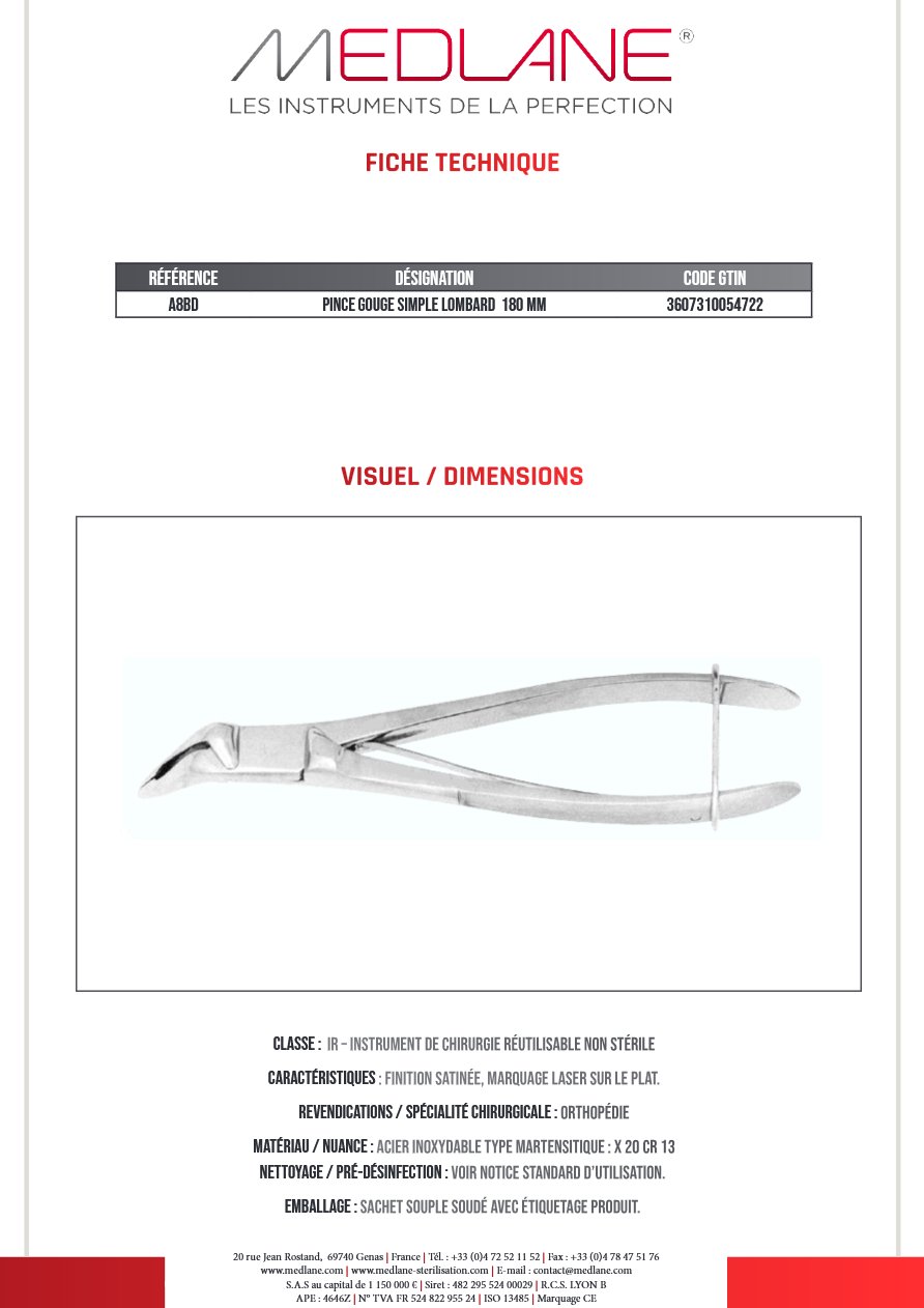 Pince Gouge Simple Lombard 180 mm — REF A8BD