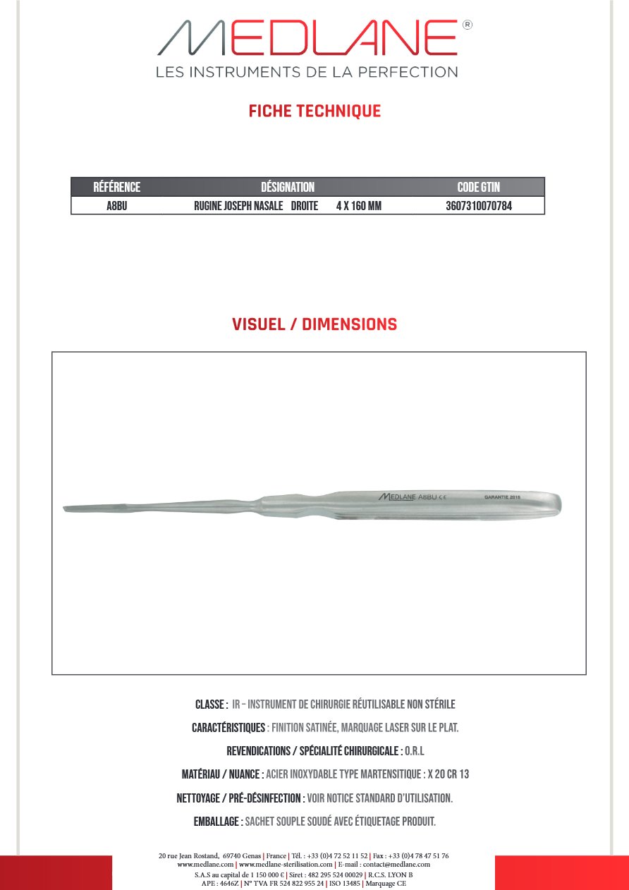 Rugine Joseph Nasale Droite 4 X 160 mm — REF A8BU