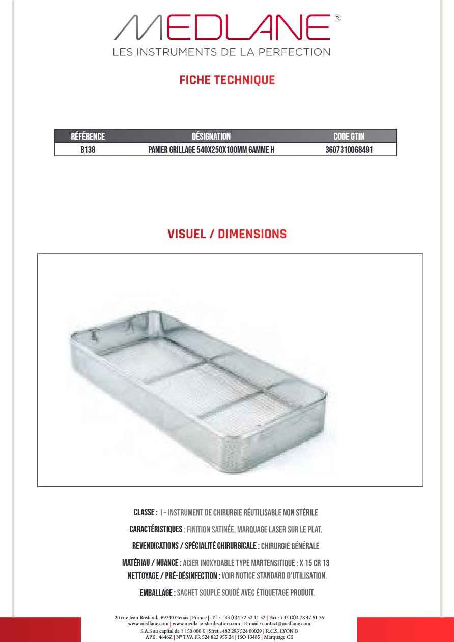 Photo produit MEDLANE : Panier Grillage 540X250X100MM Gamme H, référence B138
