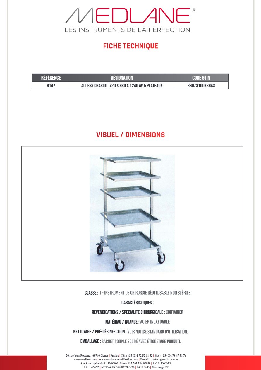 Accessoire chariot 720 X 680 X 1240 Avec 5 Plateaux — REF B147