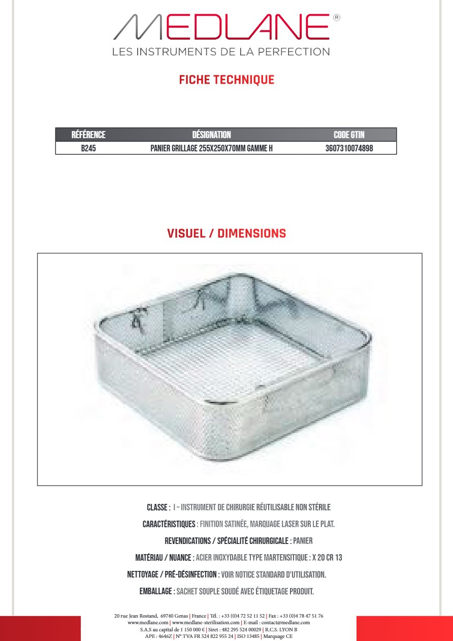 Panier Grillage 255x250x70mm Gamme H — REF B245