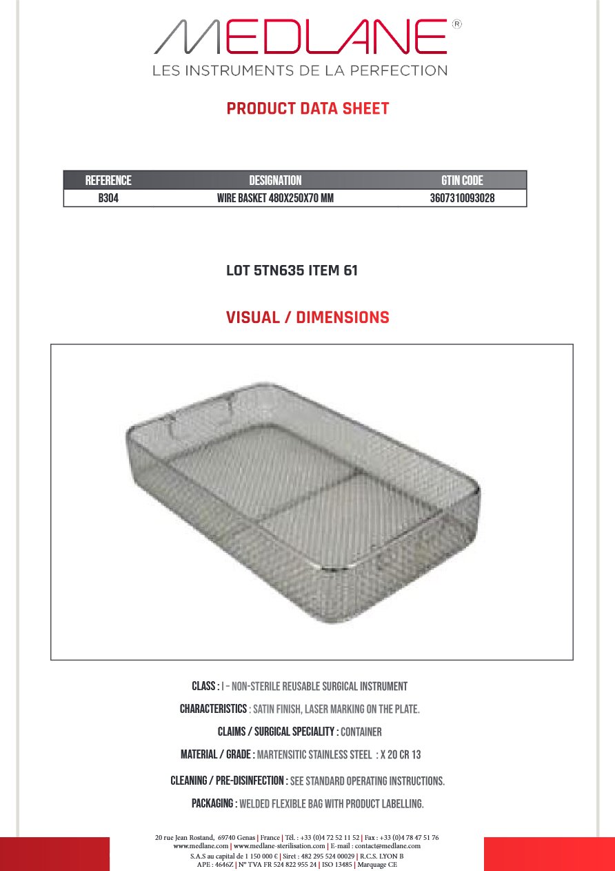 Panier Grillage 480X250X70MM Gamme H — REF B304