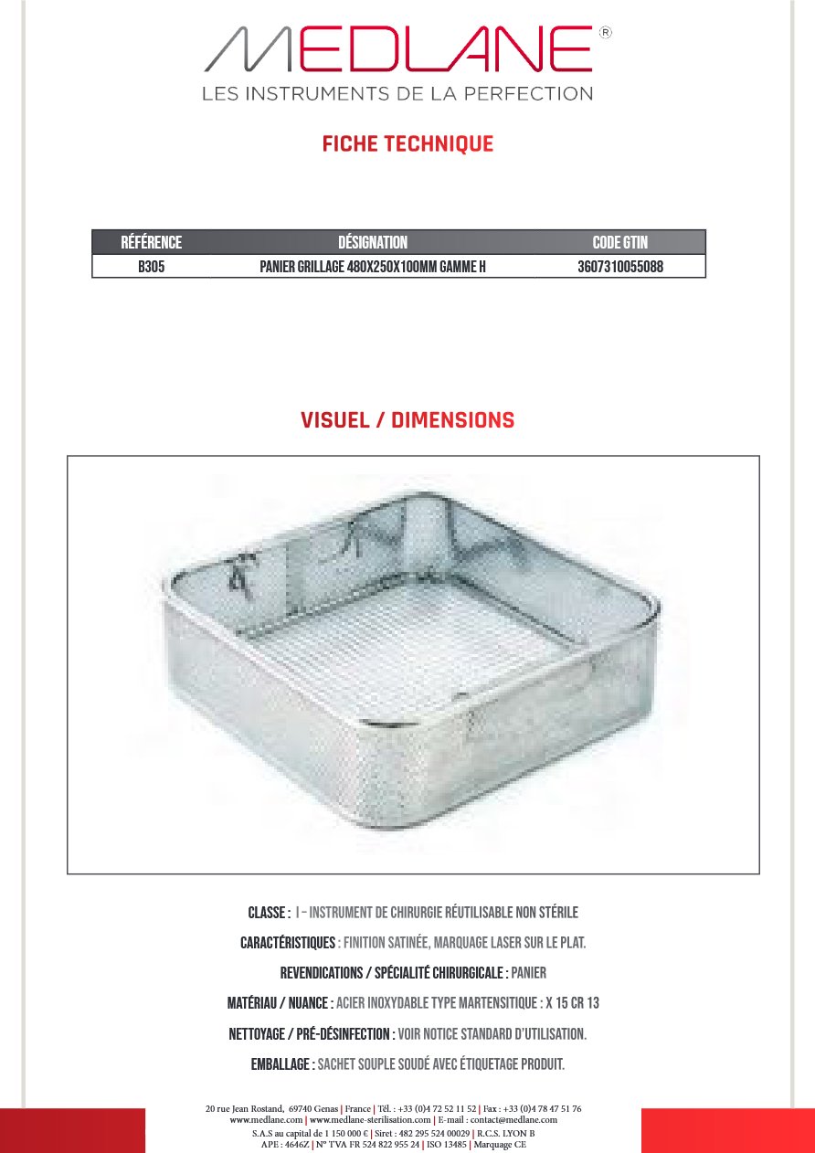 Panier Grillage 480X250X100MM Gamme H — REF B305