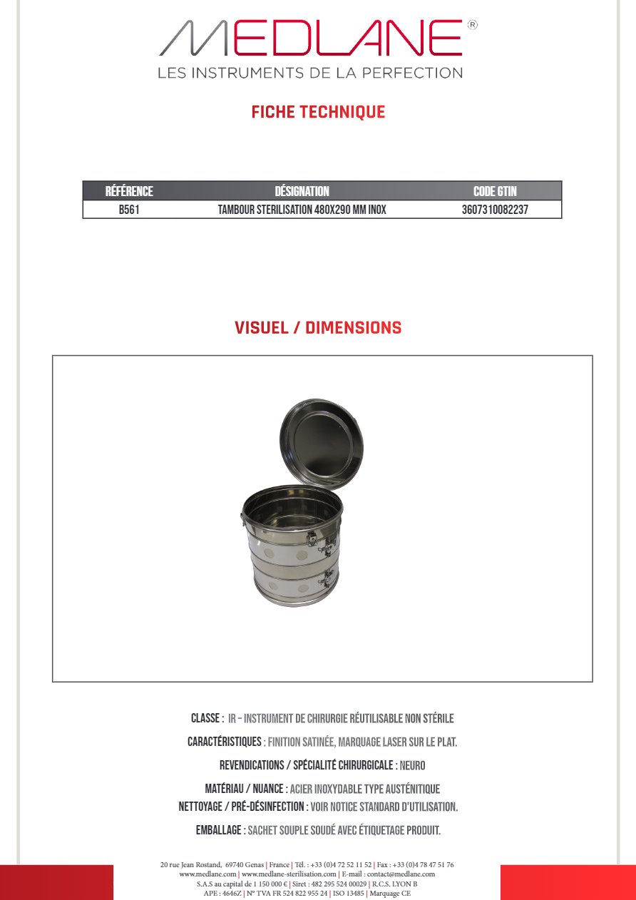 Tambour Sterilisation 480X290 mm Inox — REF B561