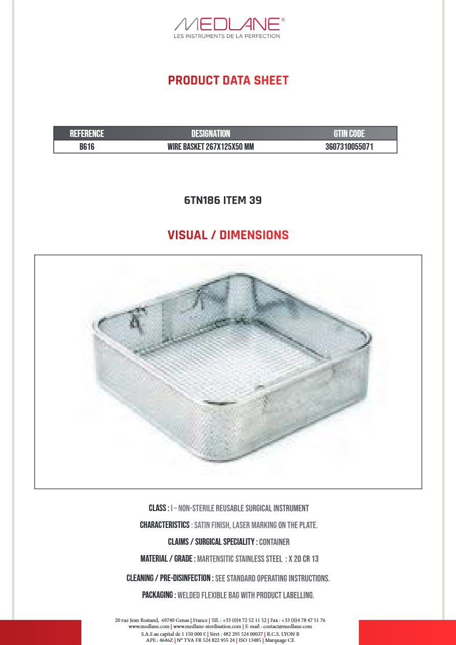 Panier Grillage 267X125X50MM Gamme H — REF B616