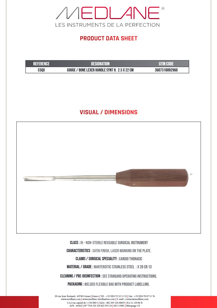 Ciseaux Os Gouge Lexer Manche Synthétique 25 X 220 mm — REF C5QX