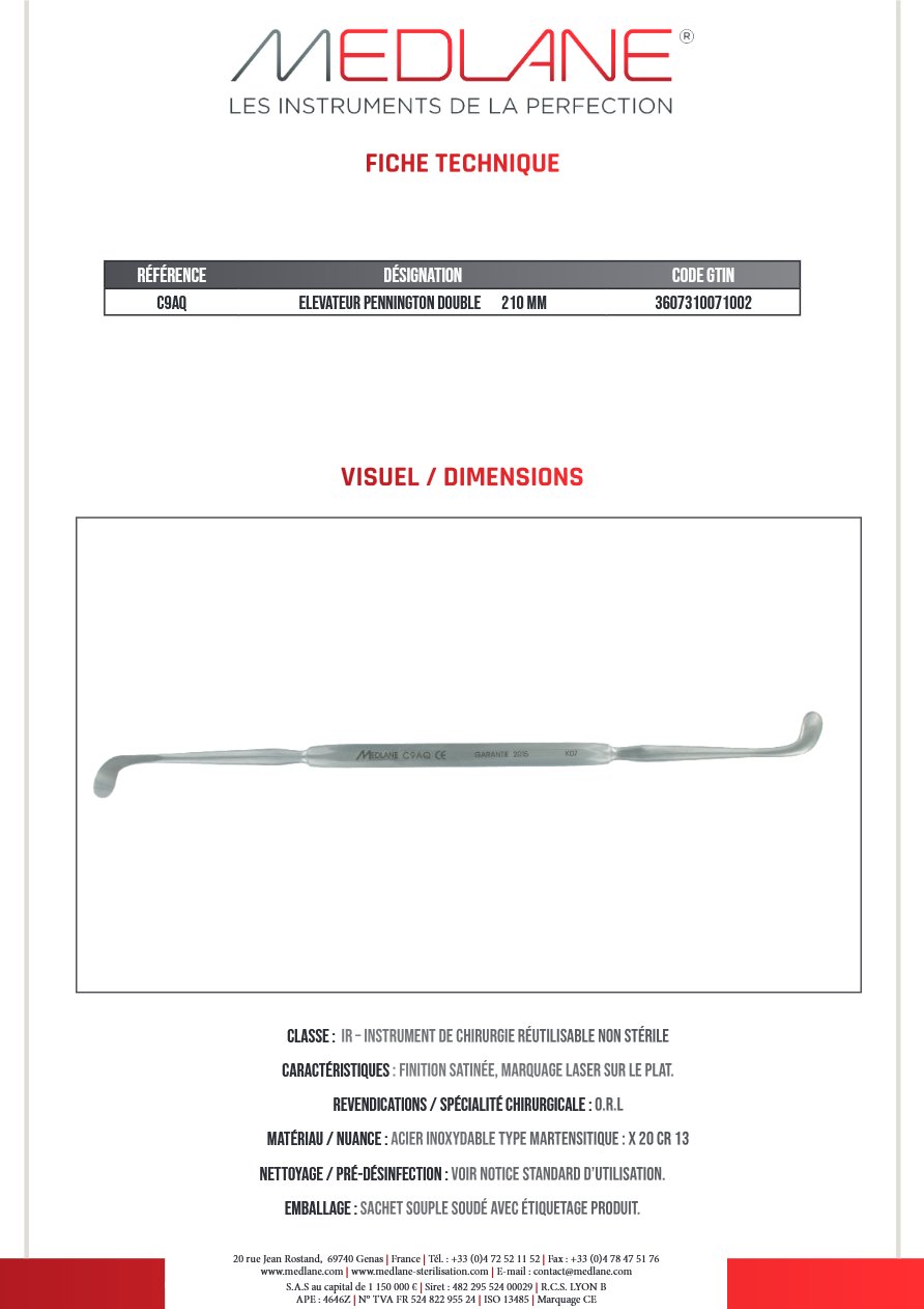 Elevateur Pennington Double 210 mm - REF C9AQ