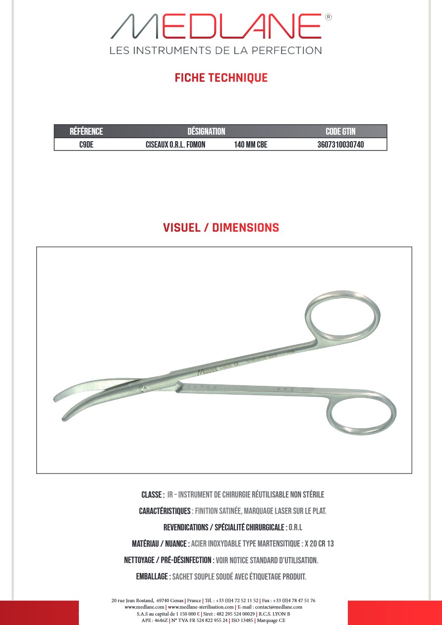 Ciseaux O.R.L. Fomon 140 mm Courbe — REF C9DE