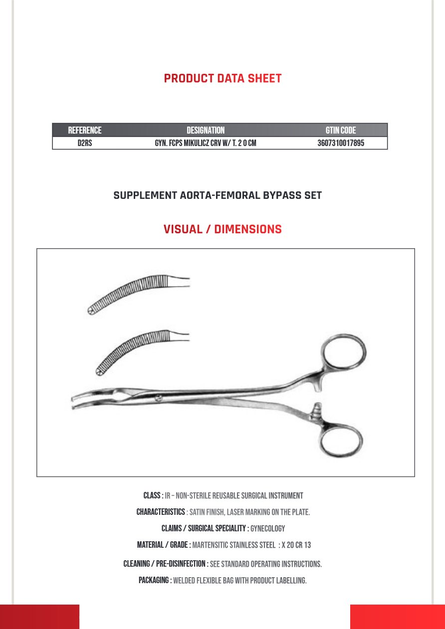 Photo produit MEDLANE : Pince Gynécologique Mikulicz Courbe a Griffes 200 mm, référence D2RS
