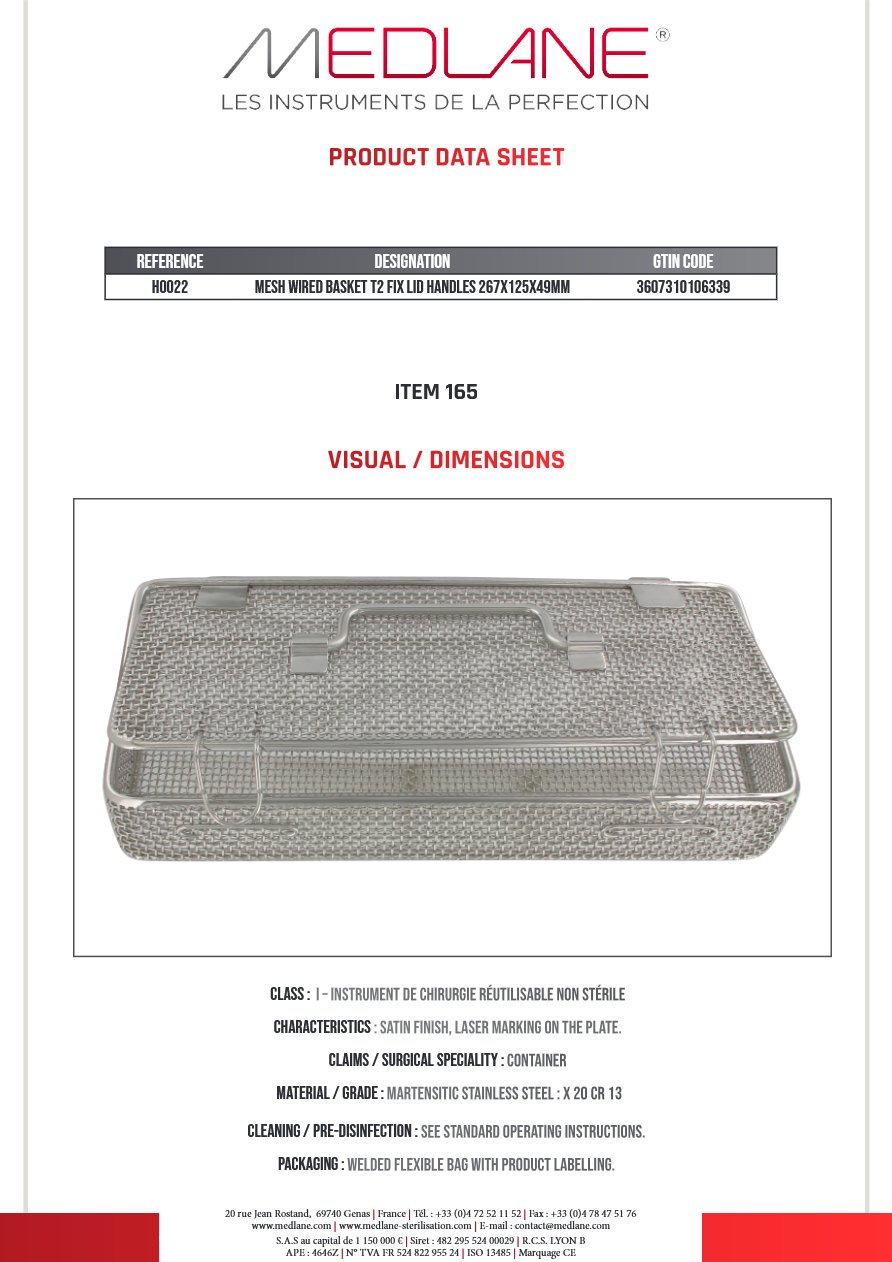 Panier Grillage 267X125X49MM Type 2 Couvercle Fixe Poignees Gamme H — REF H0022