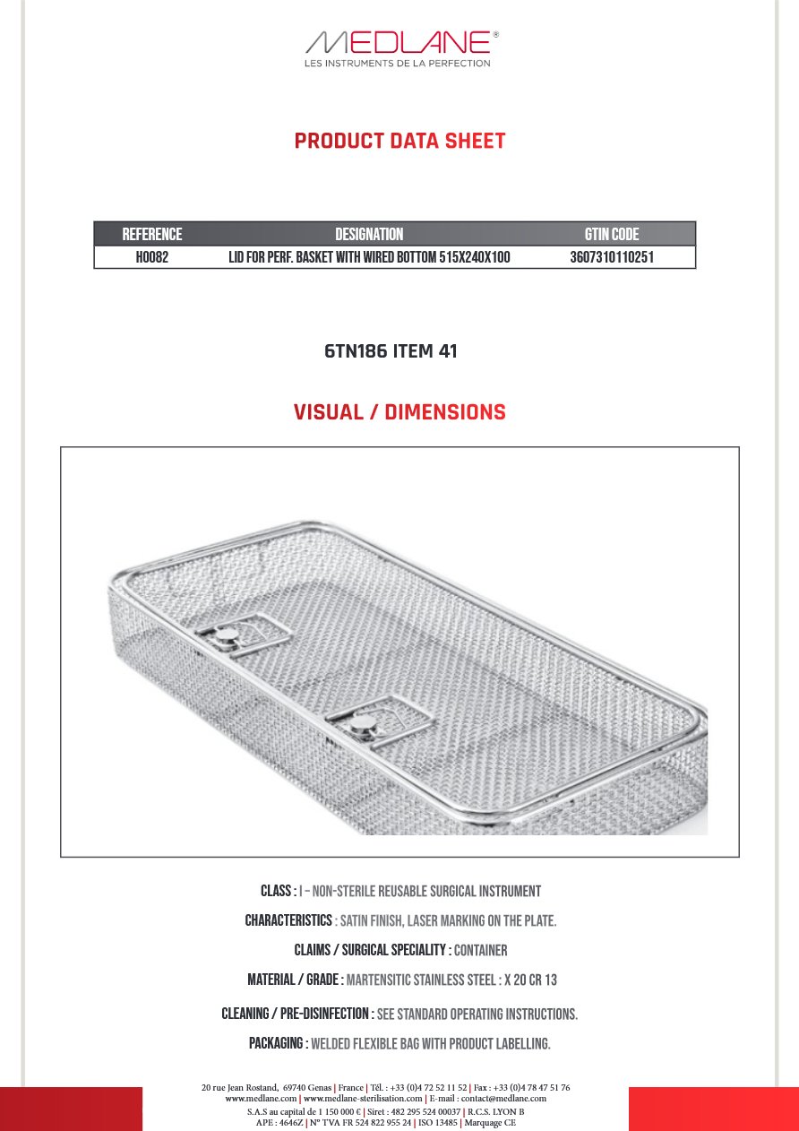 Couvercle Pr Panier Perforé Avec Fond Grill 515X240X100 Gamme H — REF H0082
