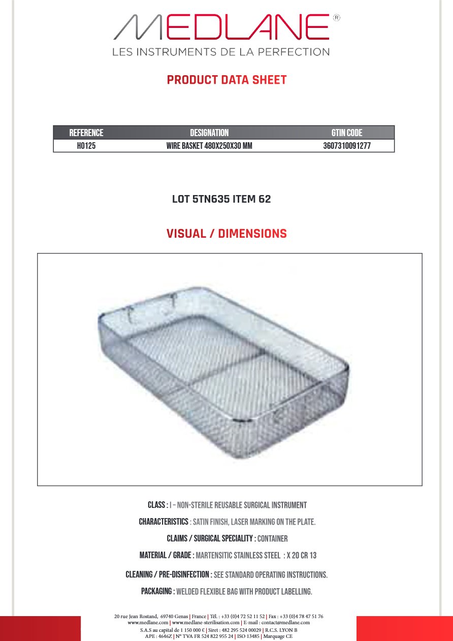 Panier Grillage 480X250X30MM Gamme H — REF H0125