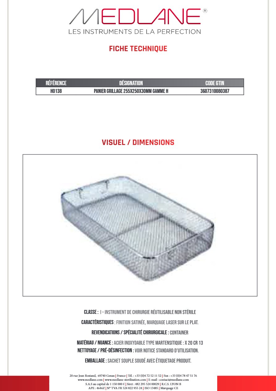 Panier Grillage 255X250X30MM Gamme H — REF H0138