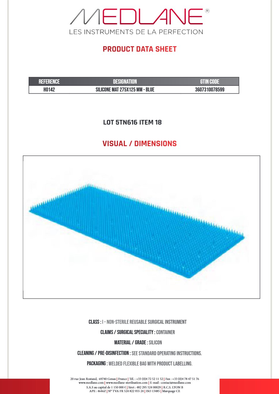Aménagement Panier: Tapis Silicone 275X125MM Bleu Gamme H — REF H0142
