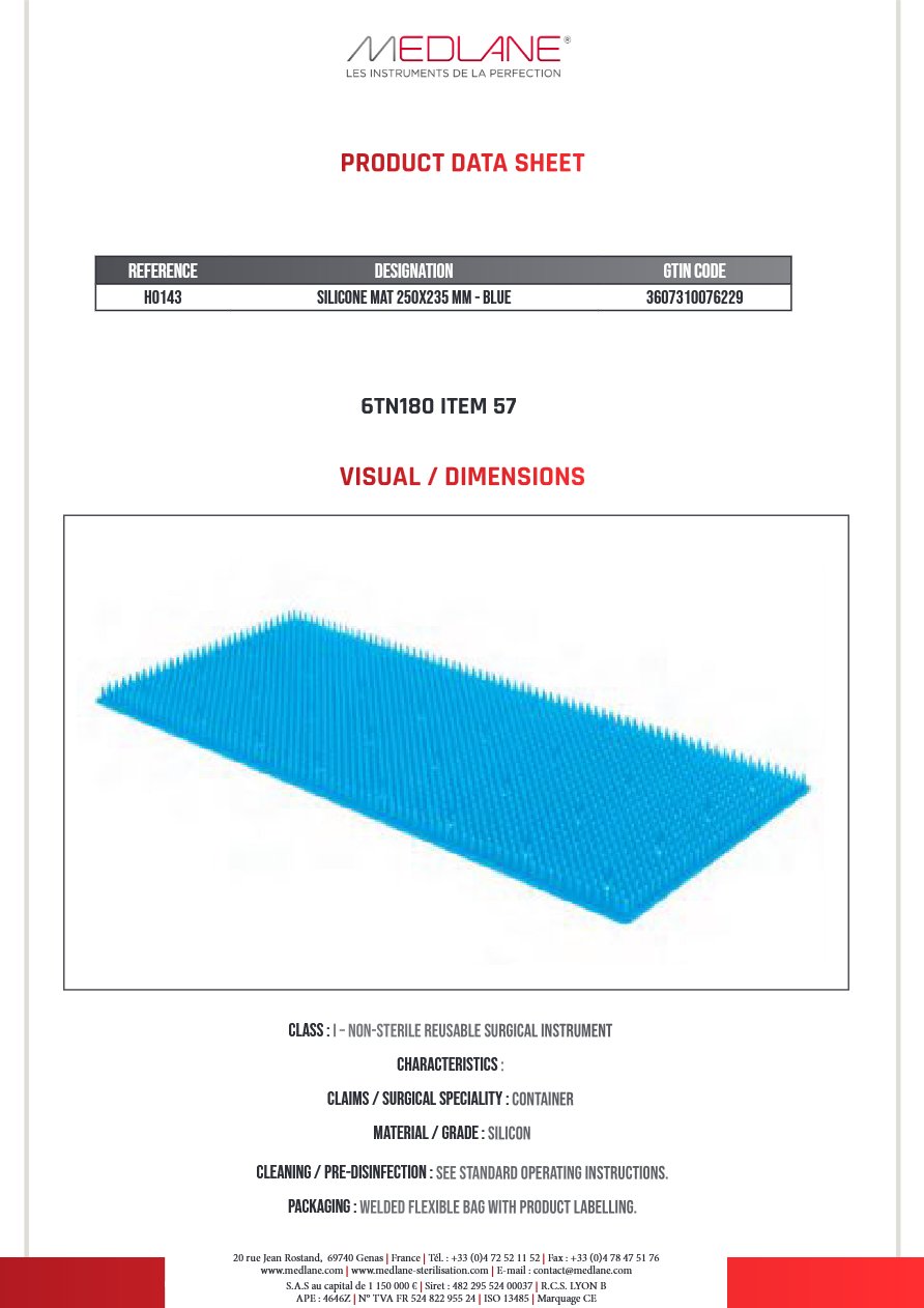 Aménagement Panier: Tapis Silicone 250X235MM Bleu Gamme H — REF H0143