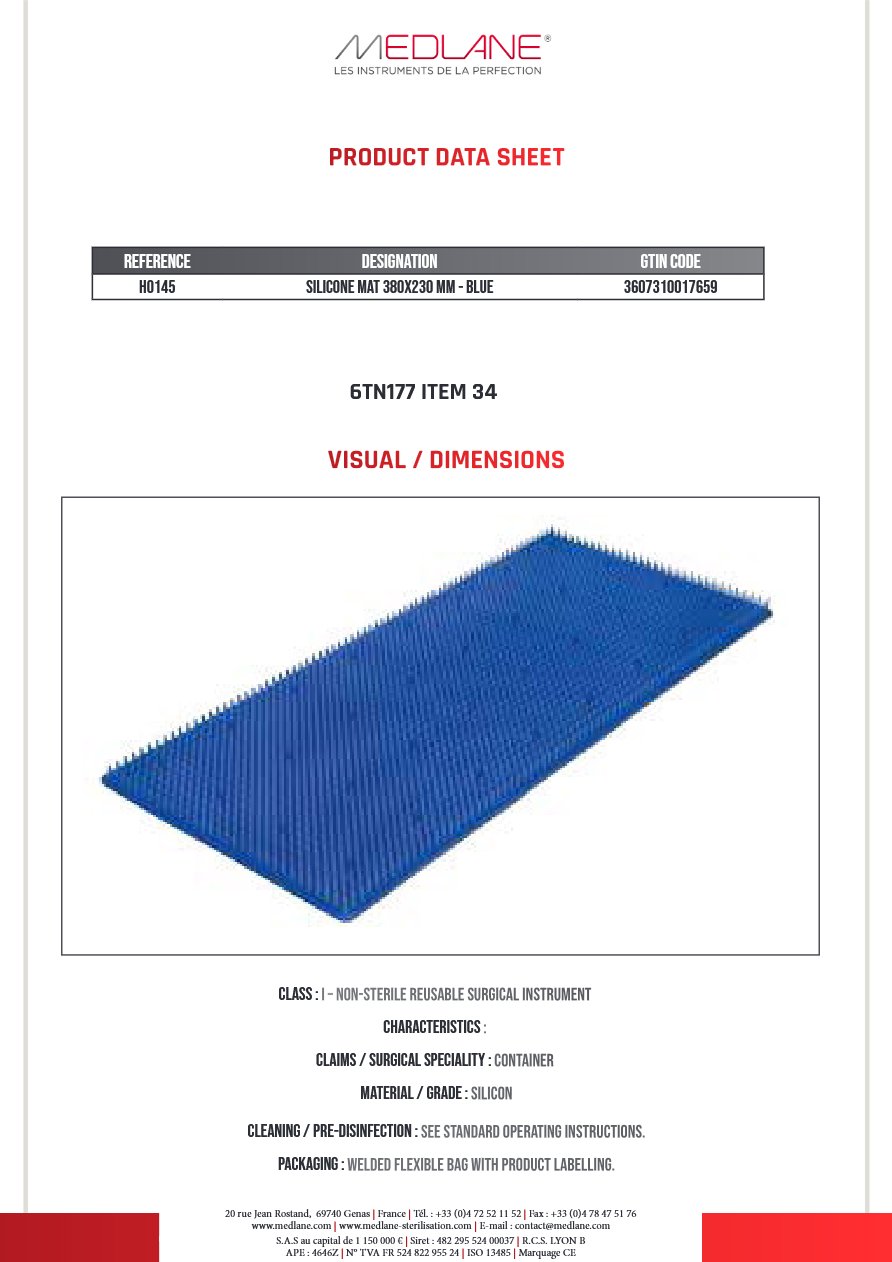 Aménagement Panier: Tapis Silicone 380X230MM Bleu Gamme H — REF H0145