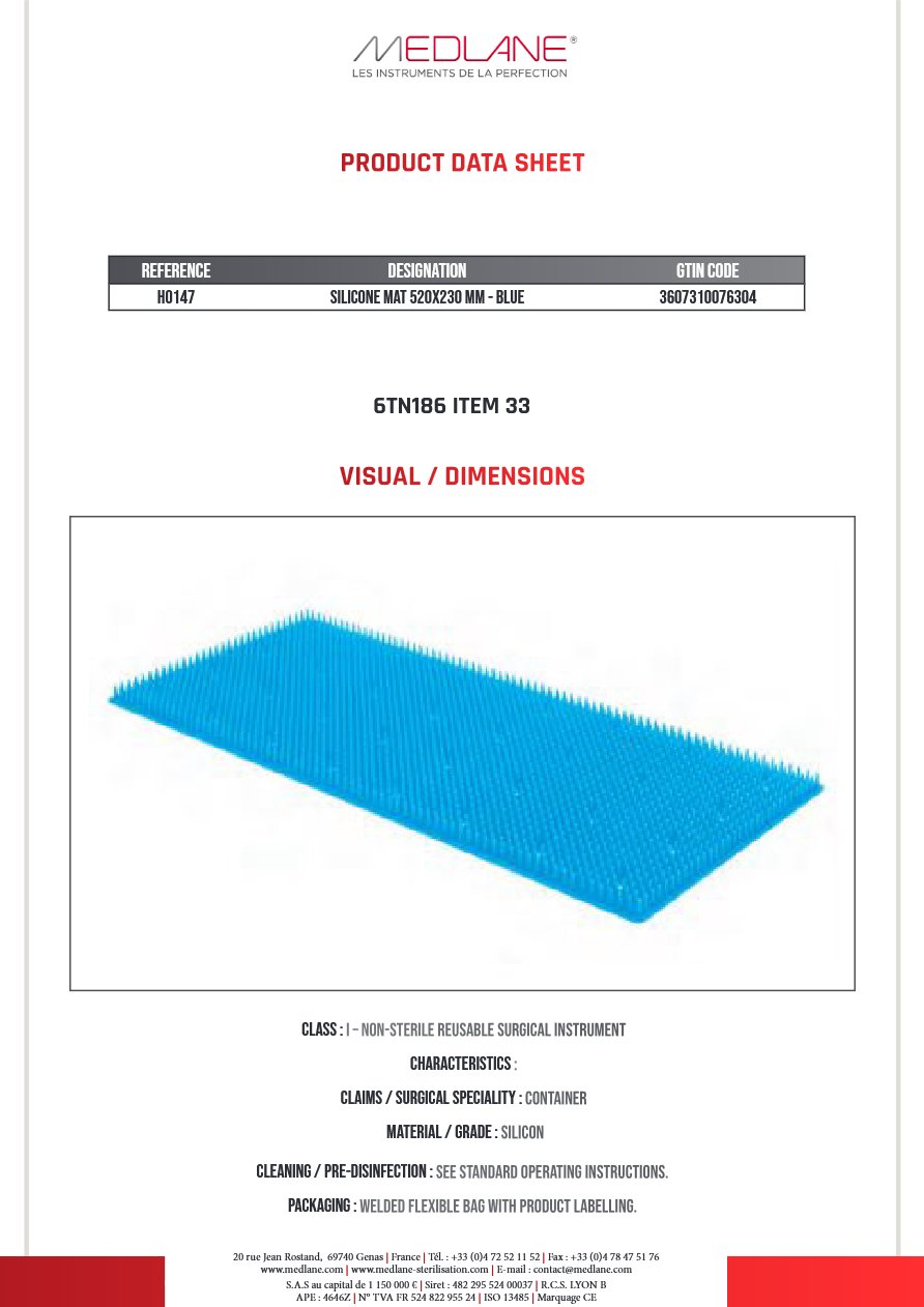 Aménagement Panier: Tapis Silicone 520X230MM Bleu Gamme H — REF H0147