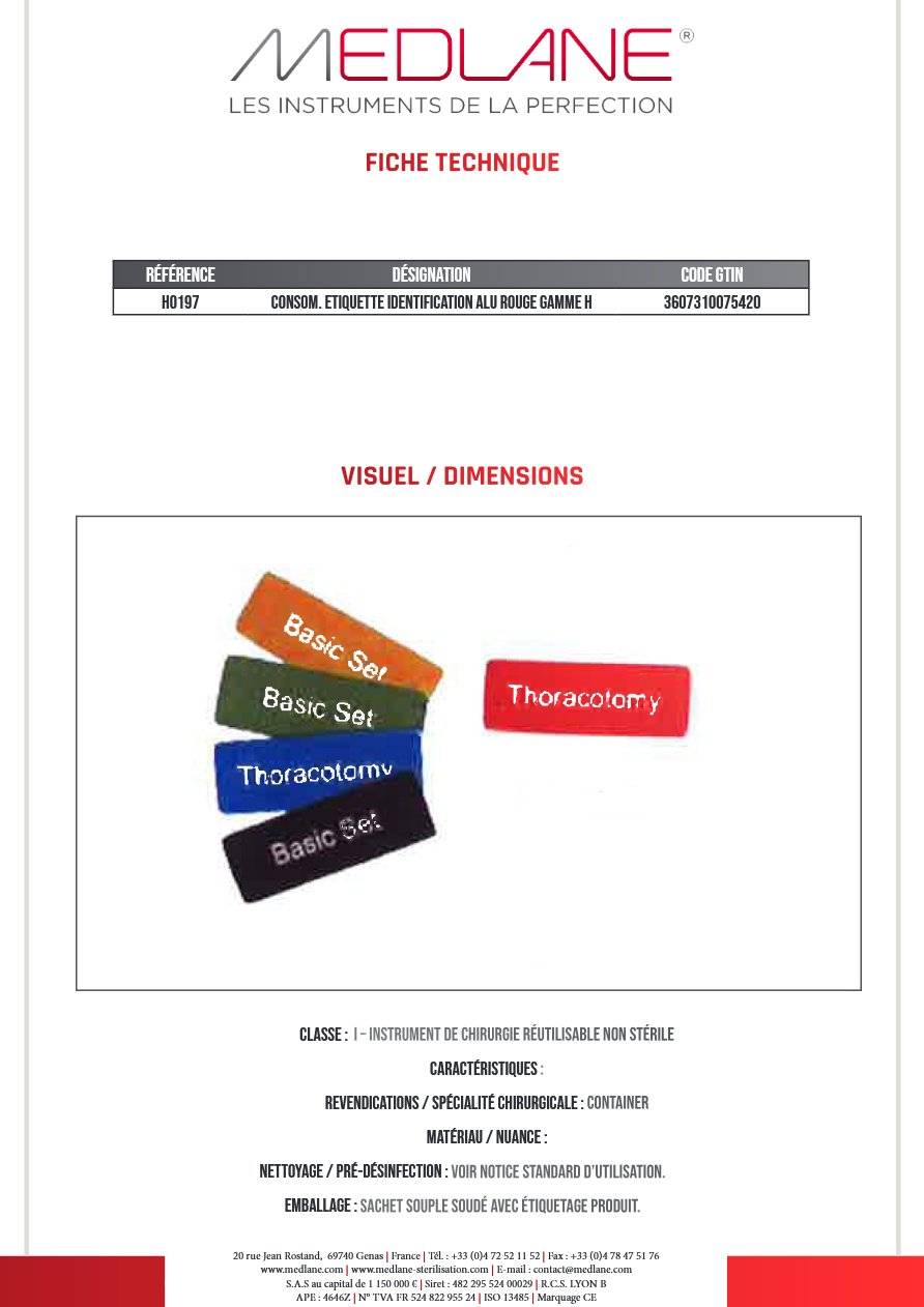 Consommable Etiquette Identification Alu Rouge Gamme H - REF H0197