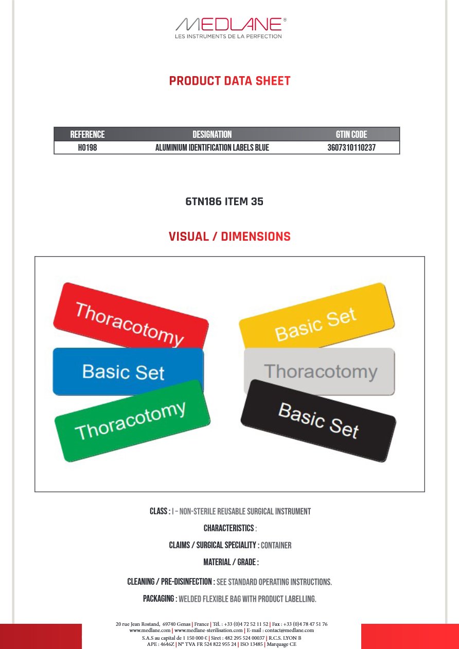 Consommable Etiquette Identification Alu Bleu Gamme H — REF H0198