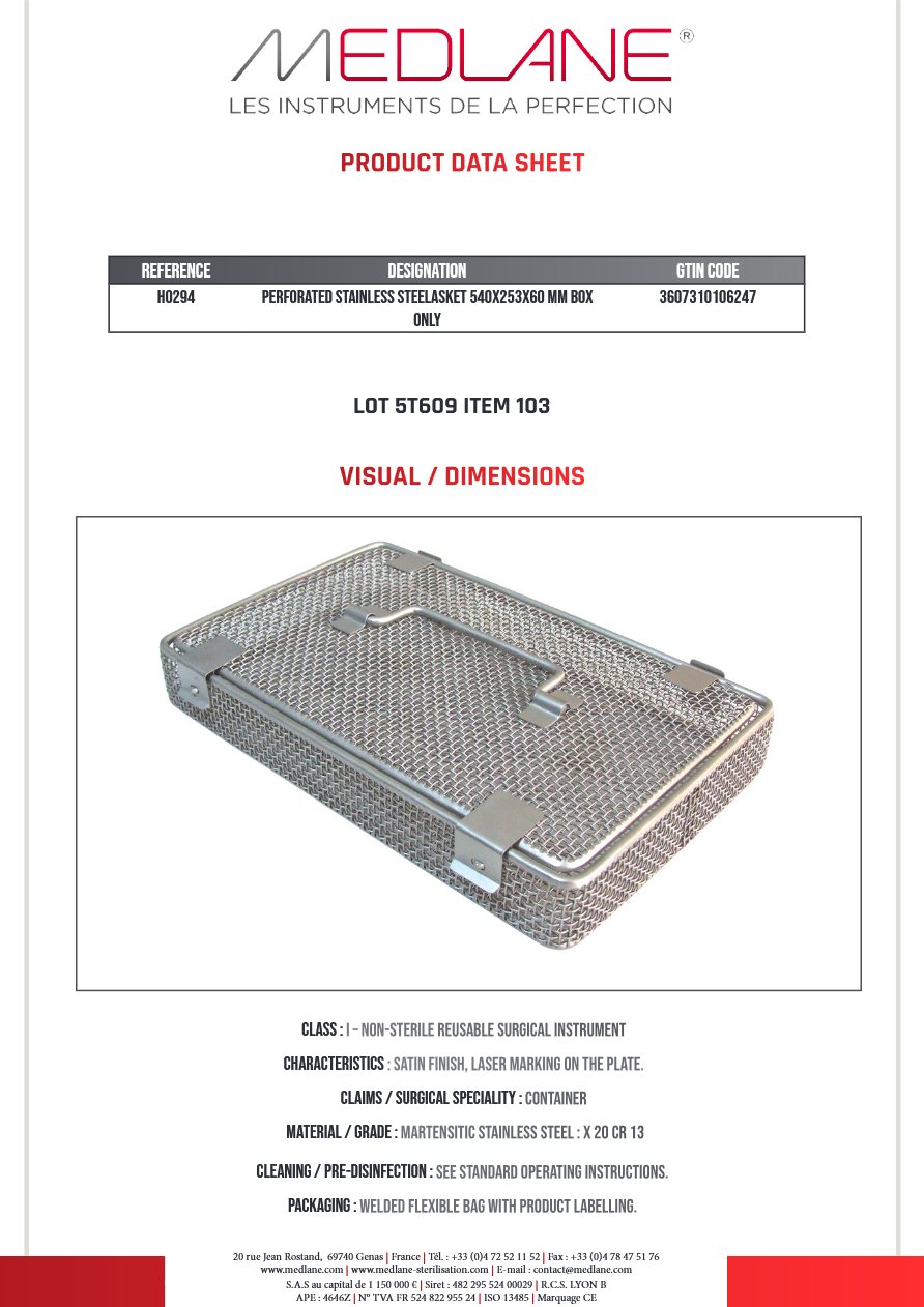 Panier Perforé 540X253X60MM Gamme H — REF H0294