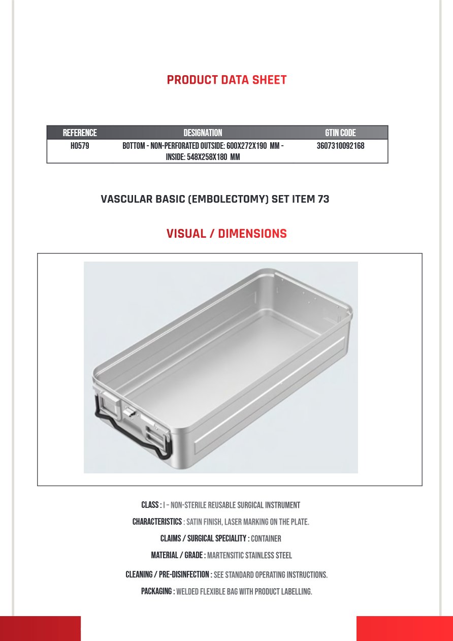 Conteneur 600X272X190MM Extérieur 548X258X180MM Intérieur Cuve Seule Gamme H — REF H0579