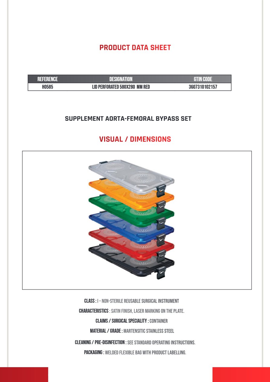 Conteneur 580X280MM Couvercle Perforé Seul Rouge Gamme H — REF H0585