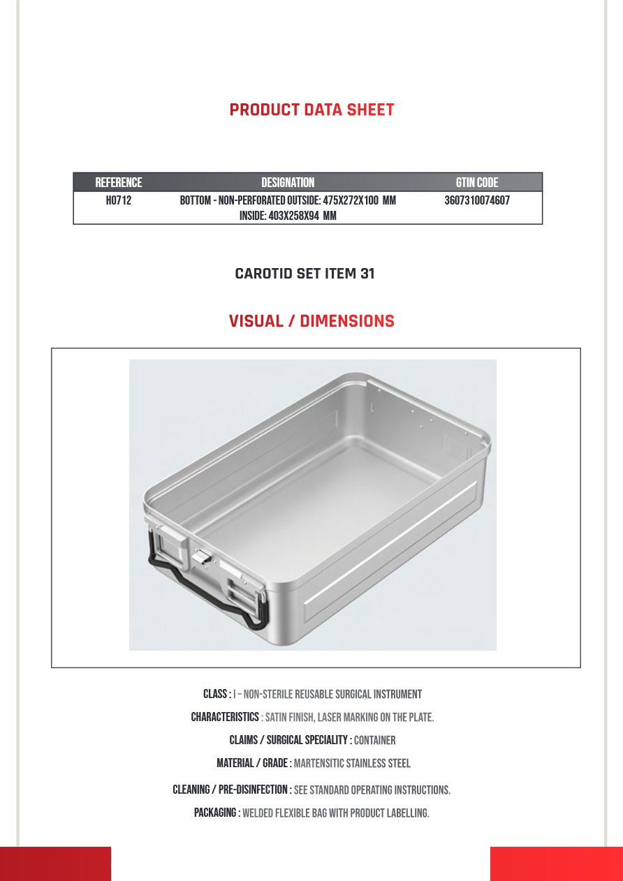 Conteneur 475X272X100MM Extérieur 403X258X83MM Intérieur Cuve Seule Gamme H — REF H0712