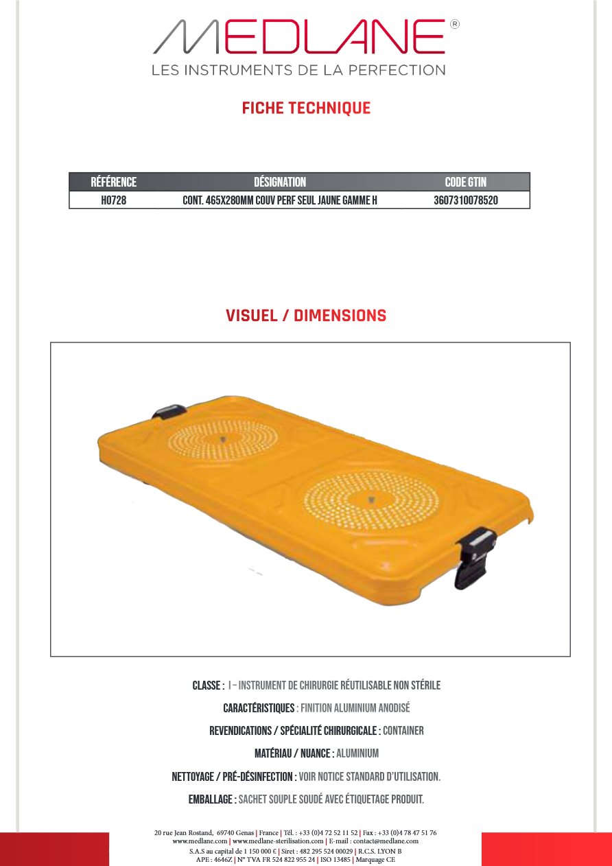 Conteneur 465X280MM COUV PERF SEUL JAUNE GAMME H — REF H0728