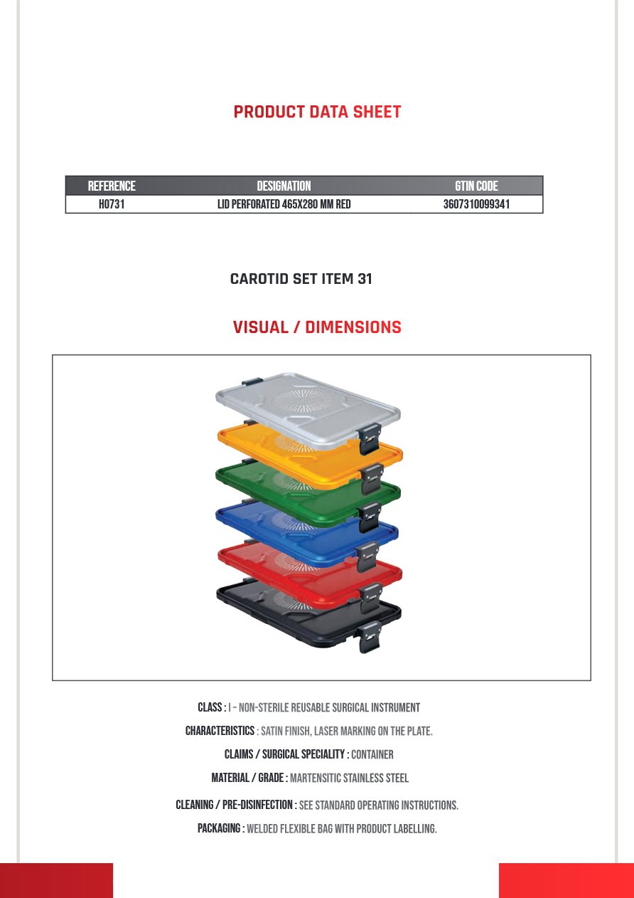 Conteneur 465X280MM Couvercle Perforé Seul Rouge Gamme H — REF H0731