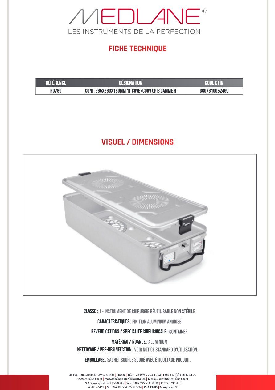 Conteneur 285X280X150MM 1F Cuve+couvercle Gris Gamme H — REF H0789