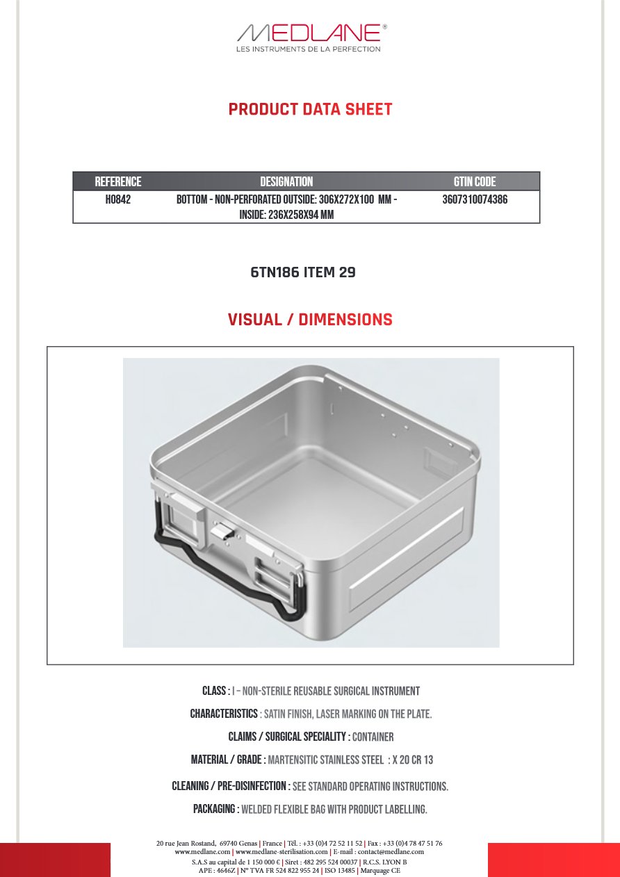 Conteneur 306X272X100MM Extérieur 236X258X94MM Intérieur Cuve Seule Gamme H — REF H0842