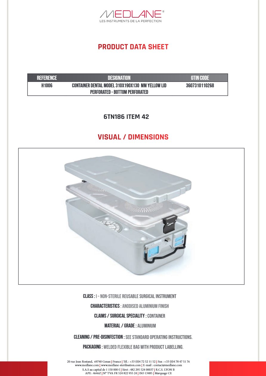 Conteneur 310X190X130MM 2F Denté Jaune Gamme H — REF H1006