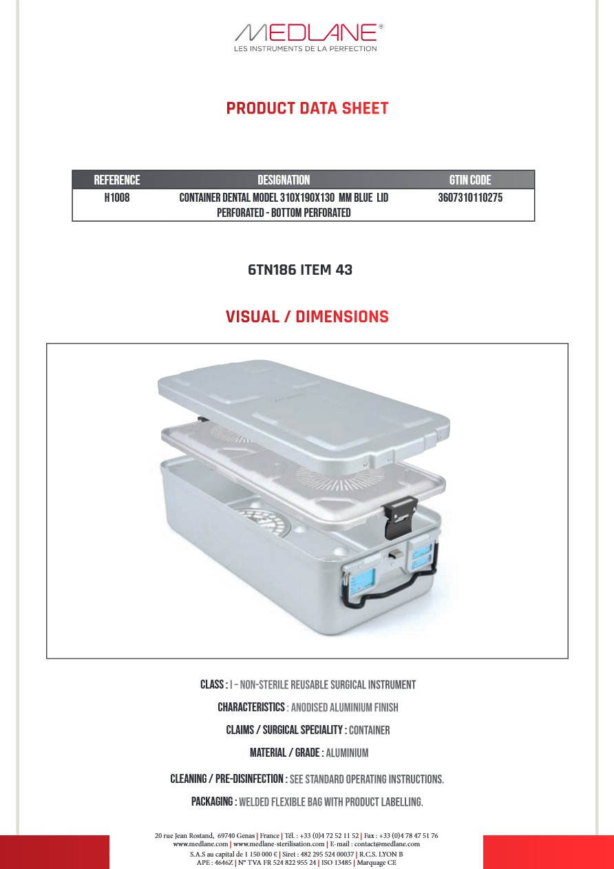 Conteneur 310X190X130MM 2F Denté Bleu Gamme H — REF H1008