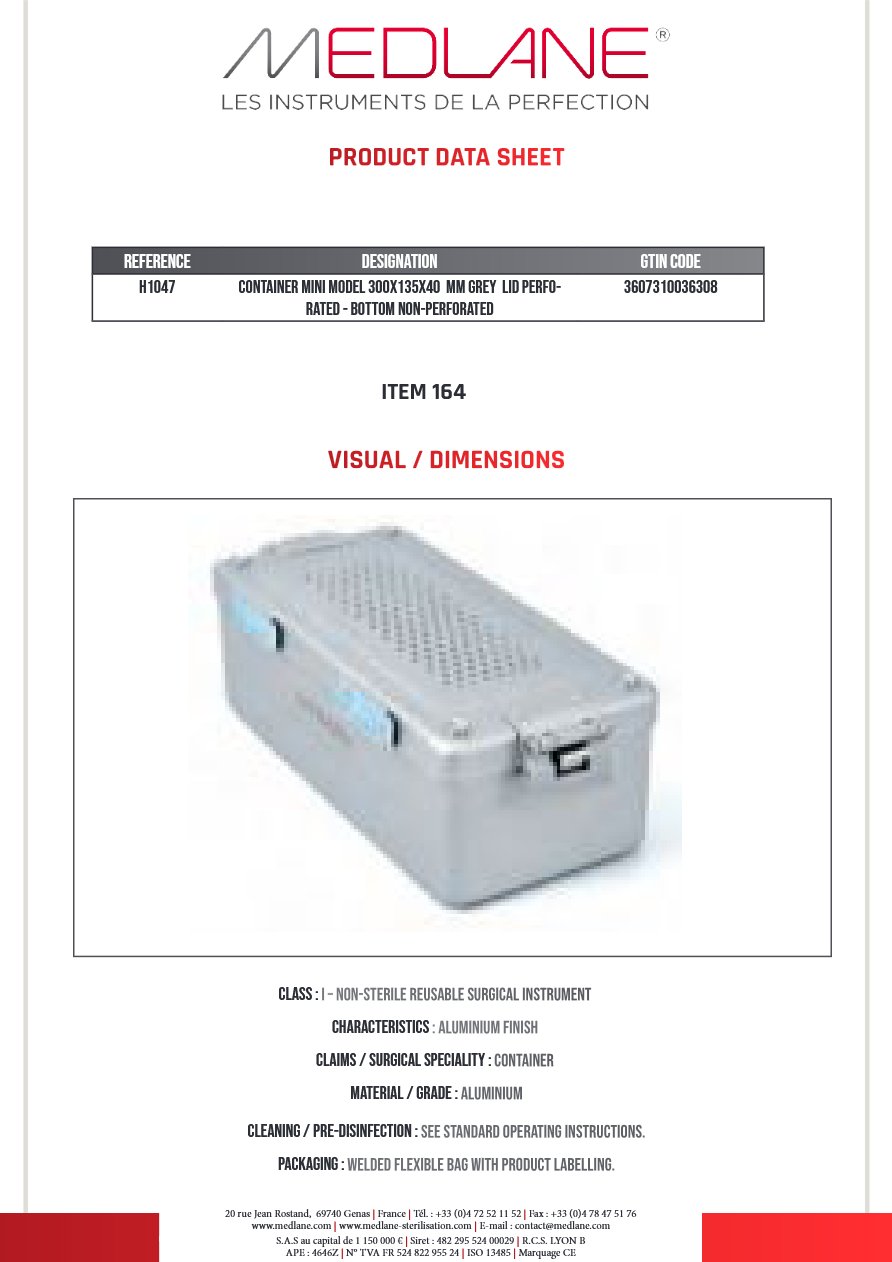 Conteneur 300X135X40MM 1F Mini Gris Gamme H — REF H1047